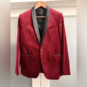 Politix Men's Slim Fit M Burgundy Velvet Tuxedo/Dinner Jacket with Satin Lapel